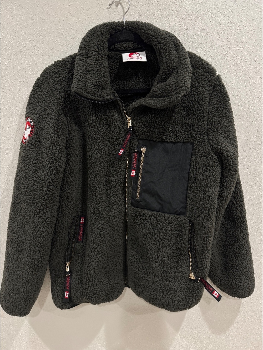 Canada Weather Gear Women’s M Olive Sherpa Fleece Jacket Faux Fur Full Zip